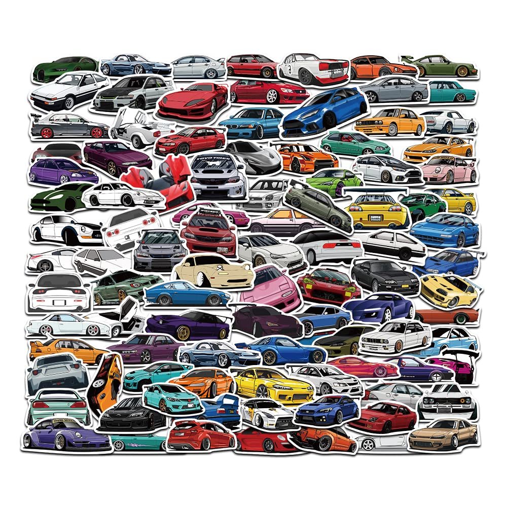 100pcs JDM Racing Car Stickers - Waterproof VSCO Vinyl Stickers for Kids, Laptops, Hydro Flask, Water Bottles, Kids Helmets, Computers