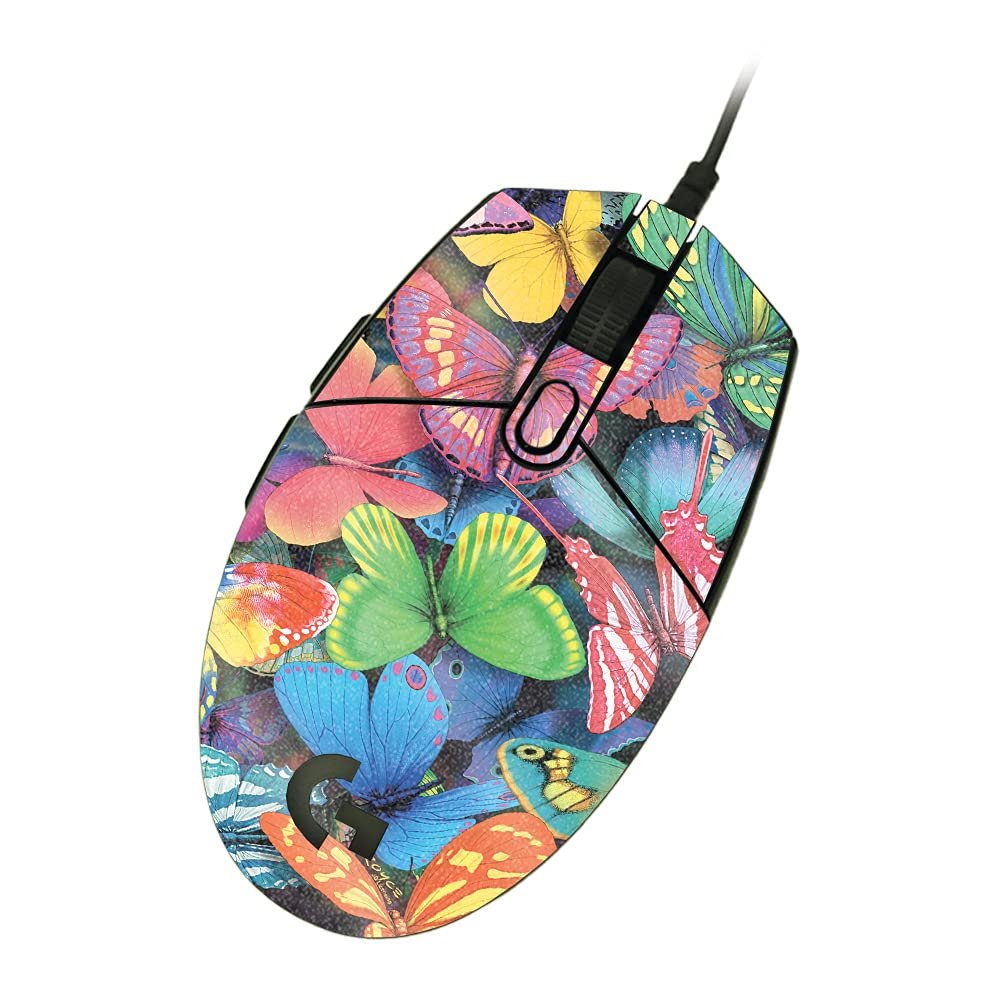 MightySkins Glossy Glitter Skin Compatible with Logitech G203 Lightsync/Prodigy - Butterfly Party | Protective, Durable High-Gloss Glitter Finish | Easy to Apply and Change Styles | Made in The USA
