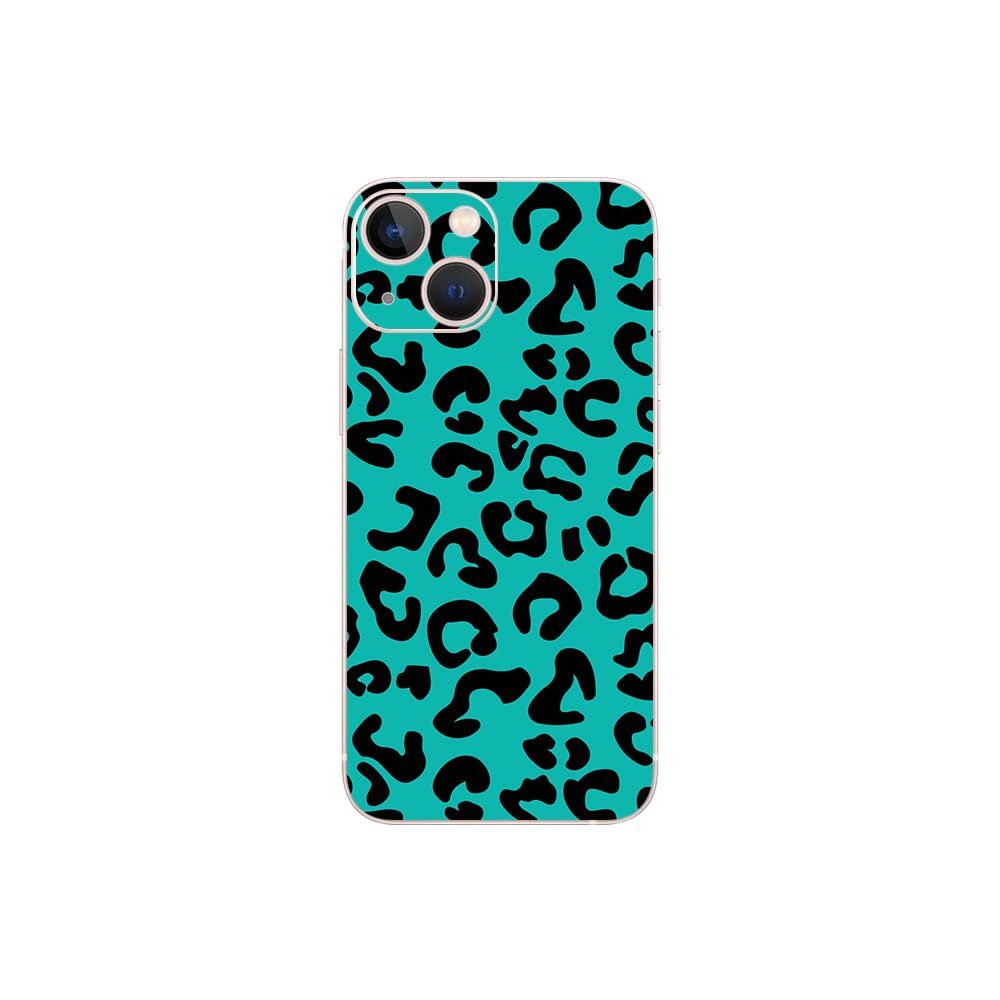 MightySkins Skin Compatible with Apple iPhone 13 Mini - Teal Leopard | Protective, Durable, and Unique Vinyl Decal wrap Cover | Easy to Apply, Remove, and Change Styles | Made in The USA