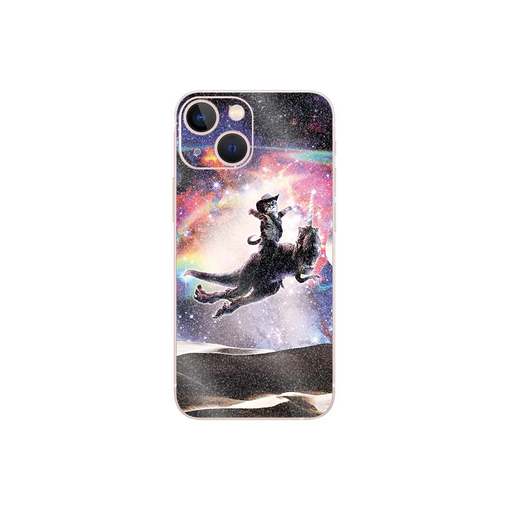 MightySkins Glossy Glitter Skin Compatible with Apple iPhone 13 Mini - Jurassic Space Cat | Protective, Durable Textured Glossy Glitter Finish | Easy to Apply | Made in The USA