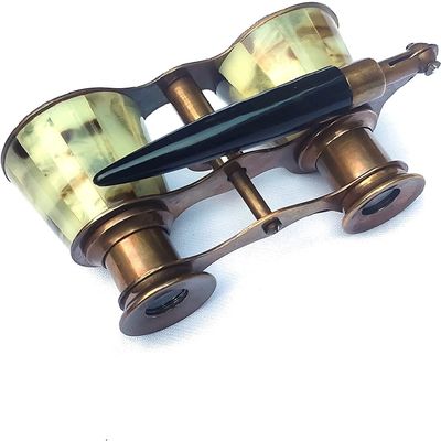 3 Inches Opera Glasses Binoculars for Adults with Handle- Captain's Mother of Pearl Solid Brass Opera Glasses Binoculars-Pocket Size Handel Binoculars for Kids, Bird Watching, Hunting