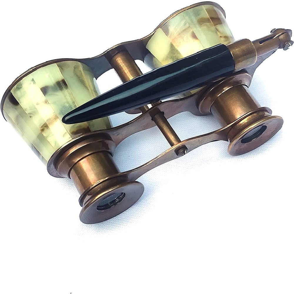 3 Inches Opera Glasses Binoculars for Adults with Handle- Captain's Mother of Pearl Solid Brass Opera Glasses Binoculars-Pocket Size Handel Binoculars for Kids, Bird Watching, Hunting