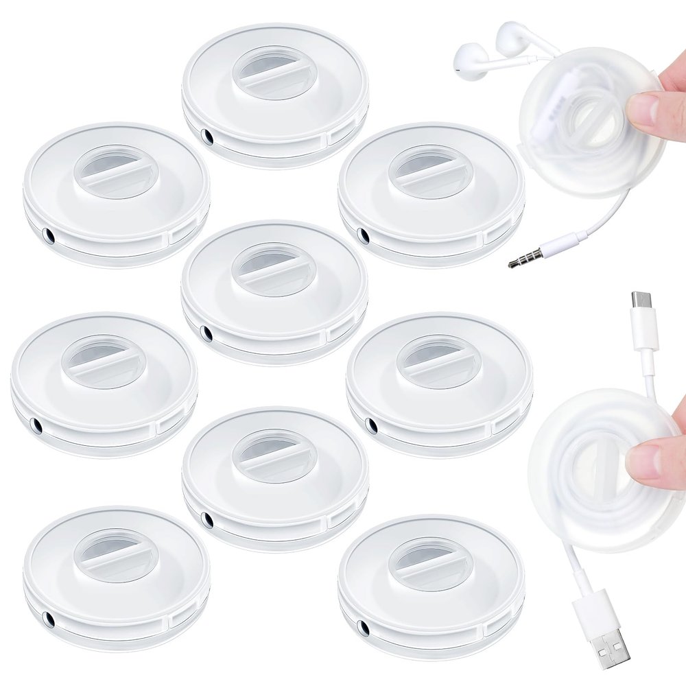 9 Pcs Charging Cord Organizer Portable Charger Cord Holder Round Storage Cable Winder Retractable Cable Management Flexible USB Cable Reel for Home Office Classroom, Transparent