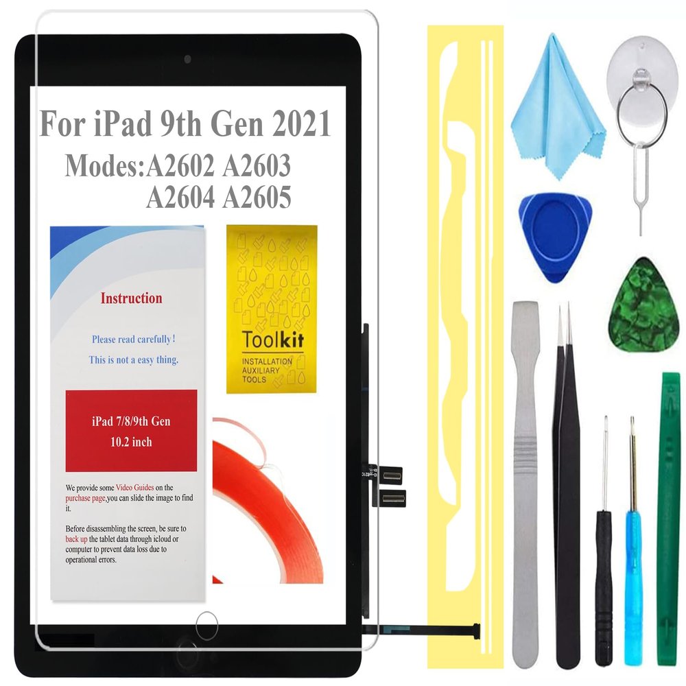 for iPad 9 9th Gen Screen Replacement Digitizer 2021 10.2",T Phael for 9th Generation A2602 A2603 A2604 A2605 with Home Button, Video Tips, Full Repair Kit (Black)