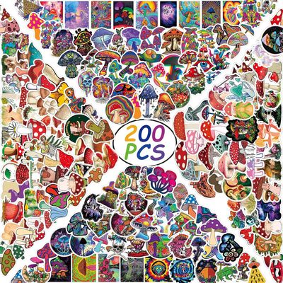 200Pcs Mushroom Aesthetic Stickers Pack, Cute Colorful Mushroom Trendy Decor Vinyl Waterproof Stickers for Water Bottles,Hydro Flash,Laptop,Computer,Phone,Car Decals