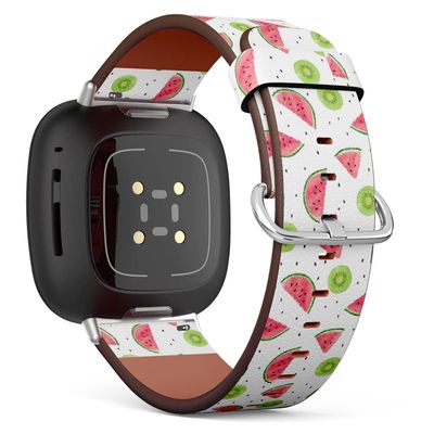 CJBROES Replacement Leather Watch Band, Compatible with Fitbit Versa 3 and Fitbit Sense of Wristband Bracelet Accessory - Kiwi Fruit Watermelon