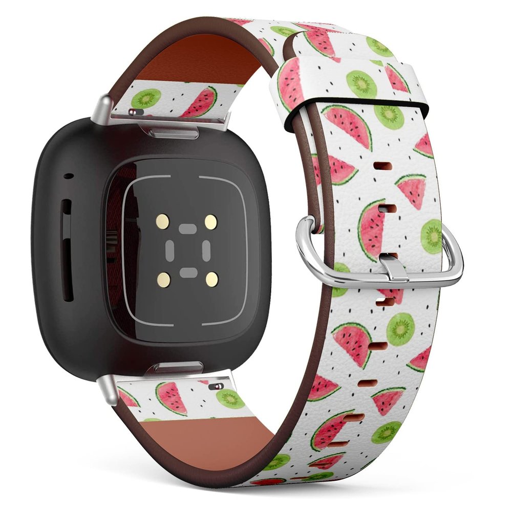 CJBROES Replacement Leather Watch Band, Compatible with Fitbit Versa 3 and Fitbit Sense of Wristband Bracelet Accessory - Kiwi Fruit Watermelon