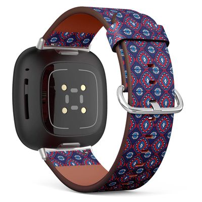 CJBROES Replacement Leather Watch Band, Compatible with Fitbit Versa 3 and Fitbit Sense of Wristband Bracelet Accessory - Geometric Folklore Ornament Tribal