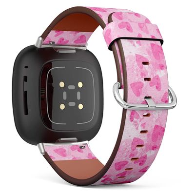 CJCBROES Replacement Leather Watch Band, Compatible with Fitbit Versa 4, Versa 3 and Fitbit Sense 2, Fitbit Sense of Wristband Bracelet Accessory - Valentines Day Hearts Pink