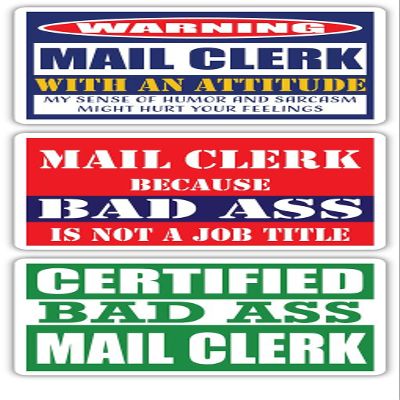 (x3) Certified Bad Ass Mail Clerk with an Attitude Stickers | Funny Occupation Job Career Gift Idea | 3M Vinyl Sticker Decals for laptops, Hard Hats, Windows