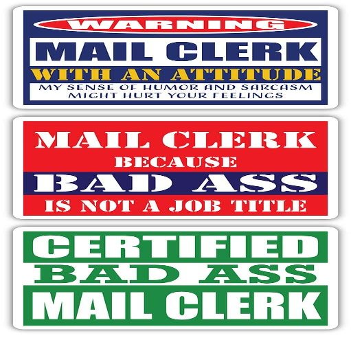 (x3) Certified Bad Ass Mail Clerk with an Attitude Stickers | Funny Occupation Job Career Gift Idea | 3M Vinyl Sticker Decals for laptops, Hard Hats, Windows