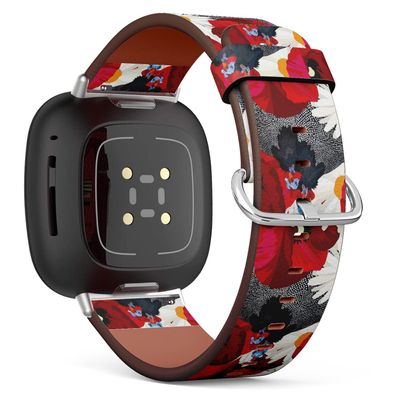 CJBROES Replacement Leather Watch Band, Compatible with Fitbit Versa 3 and Fitbit Sense of Wristband Bracelet Accessory - Rooster Hen Floral