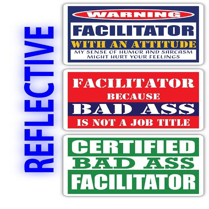 (x3) Certified Bad Ass Facilitator with an Attitude Stickers | Funny Occupation Job Career Gift Idea | 3M Reflective Vinyl Sticker Decals for laptops, Hard Hats, Windows
