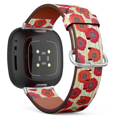 CJBROES Replacement Leather Watch Band, Compatible with Fitbit Versa 3 and Fitbit Sense of Wristband Bracelet Accessory - Poppies