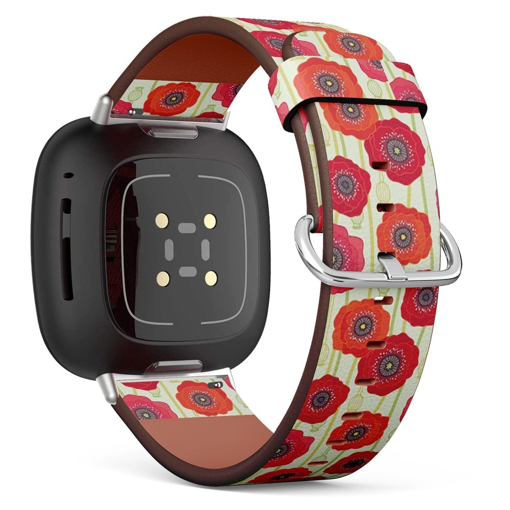 CJBROES Replacement Leather Watch Band, Compatible with Fitbit Versa 3 and Fitbit Sense of Wristband Bracelet Accessory - Poppies