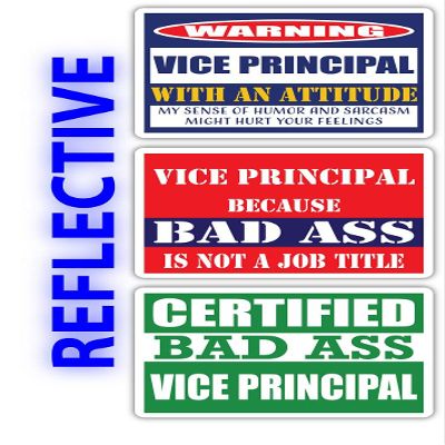 (x3) Certified Bad Ass Vice Principal with an Attitude Stickers | Funny Occupation Job Career Gift Idea | 3M Reflective Vinyl Sticker Decals for laptops, Hard Hats, Windows