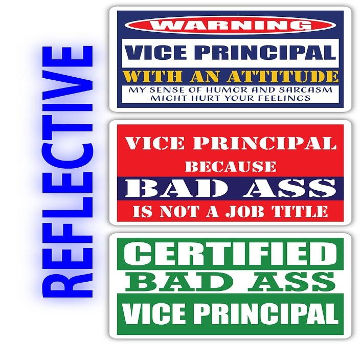 (x3) Certified Bad Ass Vice Principal with an Attitude Stickers | Funny Occupation Job Career Gift Idea | 3M Reflective Vinyl Sticker Decals for laptops, Hard Hats, Windows