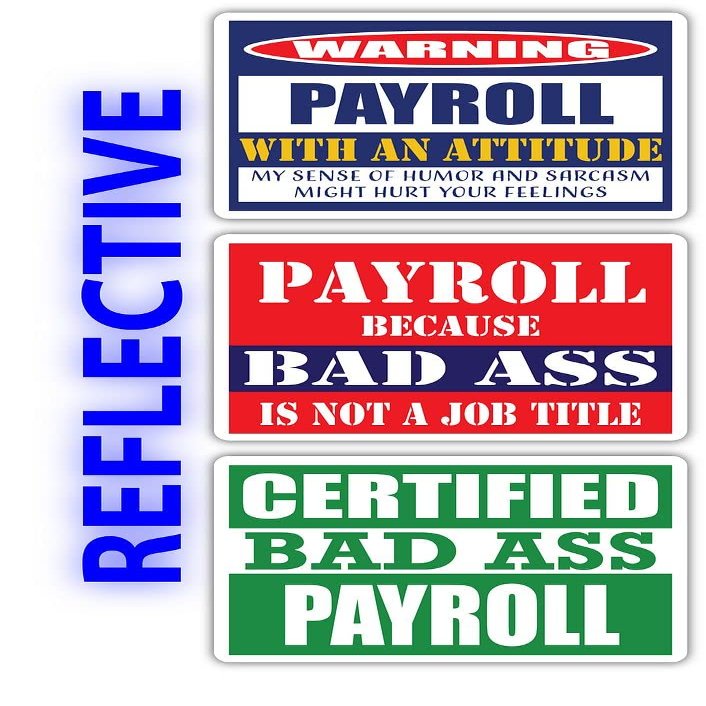 (x3) Certified Bad Ass Payroll with an Attitude Stickers | Funny Occupation Job Career Gift Idea | 3M Reflective Vinyl Sticker Decals for laptops, Hard Hats, Windows