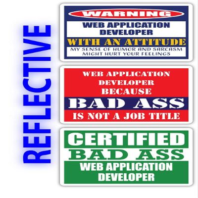 (x3) Certified Bad Ass Web Application Developer with an Attitude Stickers | Funny Occupation Job Career Gift Idea | 3M Reflective Vinyl Sticker Decals for laptops, Hard Hats, Windows