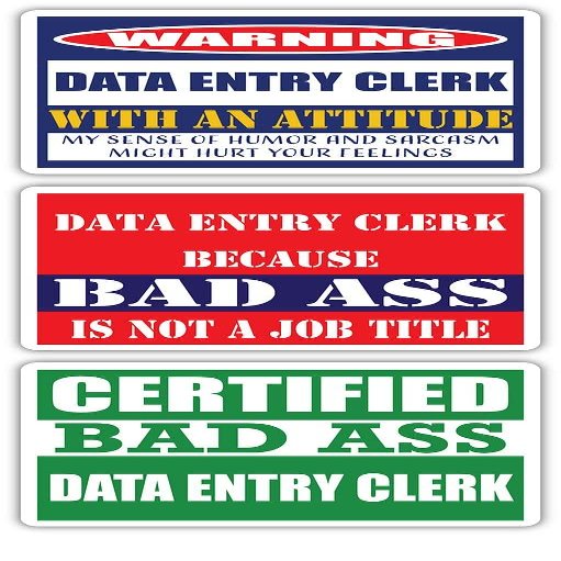 (x3) Certified Bad Ass Data Entry Clerk with an Attitude Stickers | Funny Occupation Job Career Gift Idea | 3M Vinyl Sticker Decals for laptops, Hard Hats, Windows