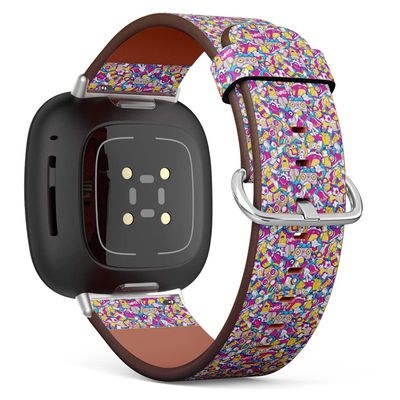 CJBROES Replacement Leather Watch Band, Compatible with Fitbit Versa 3 and Fitbit Sense of Wristband Bracelet Accessory - Graffiti Urban Lifestyle