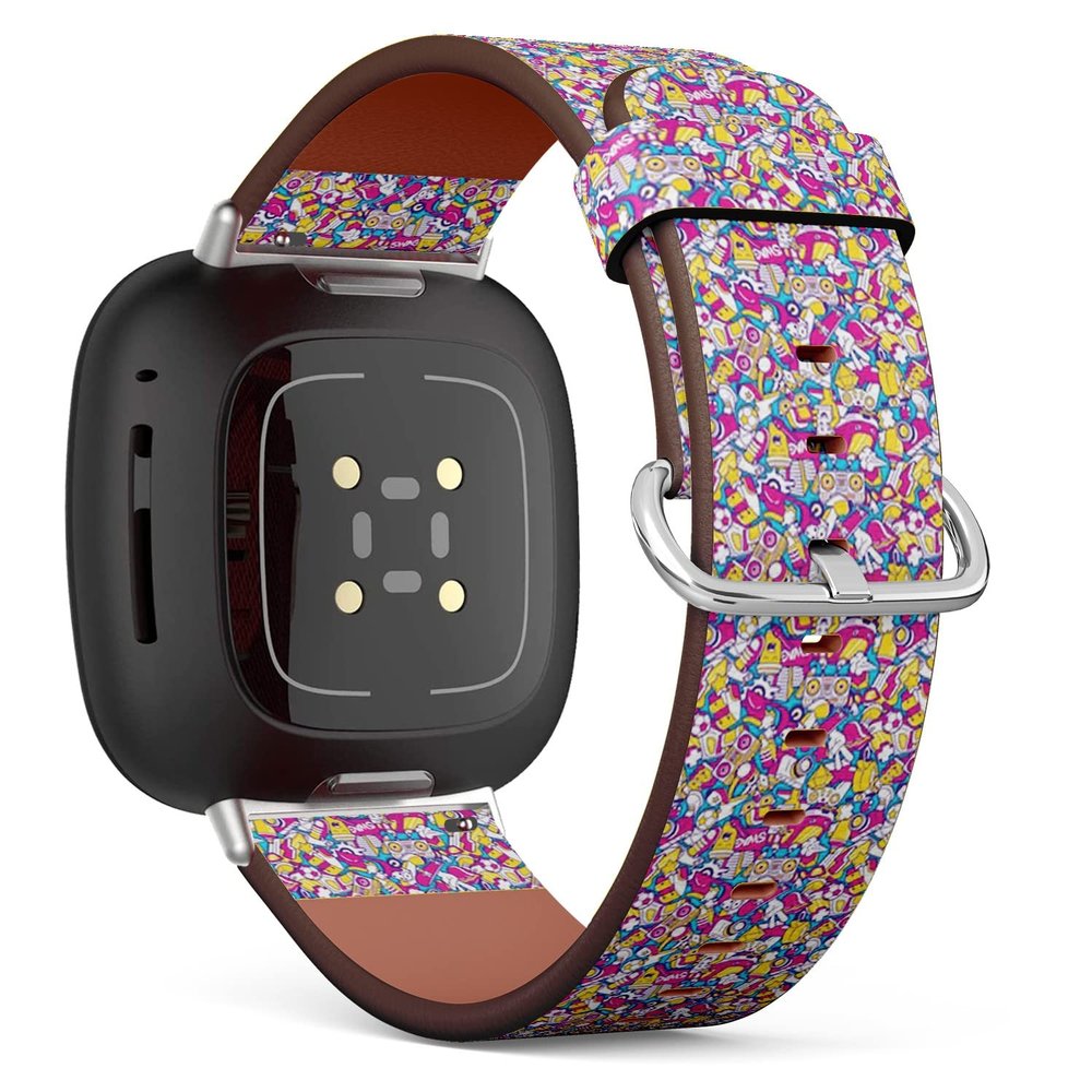 CJBROES Replacement Leather Watch Band, Compatible with Fitbit Versa 3 and Fitbit Sense of Wristband Bracelet Accessory - Graffiti Urban Lifestyle