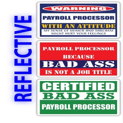 (x3) Certified Bad Ass Payroll Processor with an Attitude Stickers | Funny Occupation Job Career Gift Idea | 3M Reflective Vinyl Sticker Decals for laptops, Hard Hats, Windows