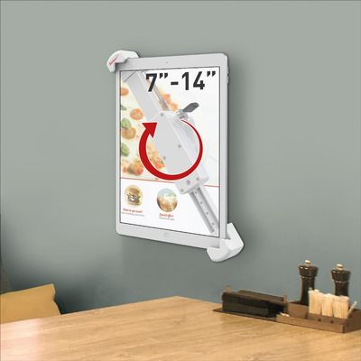 Barkan Lockable Tablet Mount Holder for 7-14 inch Devices, Anti-Theft, Fixed, 360 Degree Rotation Bracket, fits Apple iPad/Air/Mini, Samsung Galaxy Tab, Fire HD 7/8 / 10, White