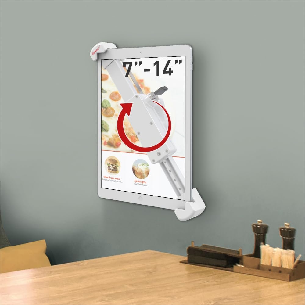 Barkan Lockable Tablet Mount Holder for 7-14 inch Devices, Anti-Theft, Fixed, 360 Degree Rotation Bracket, fits Apple iPad/Air/Mini, Samsung Galaxy Tab, Fire HD 7/8 / 10, White