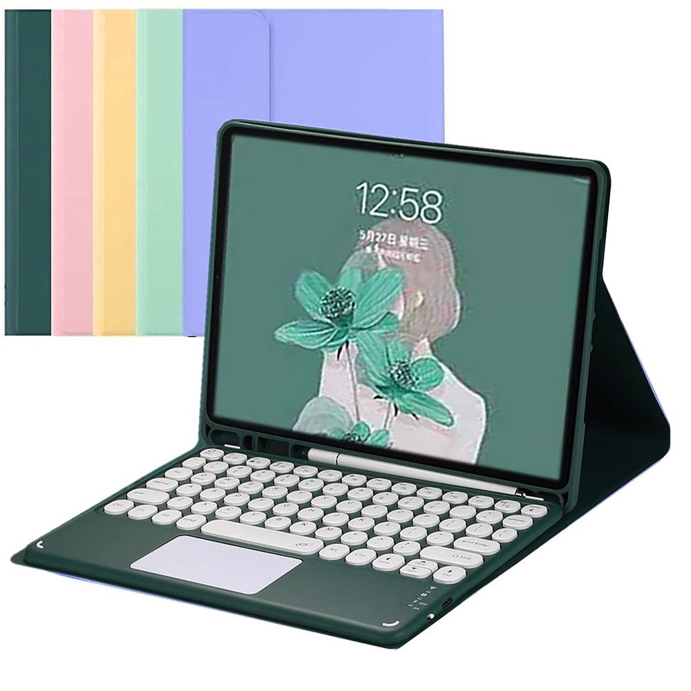 Galaxy Tab A7 10.4'' Touch Keyboard case Color Cute Round Key with touchpad Detachable Wireless Bluetooth Keyboard Cover for Galaxy Tab A7 10.4 inch 2020 SM-T500/T505/T507 (Galaxy Tab A7, Dark Green)