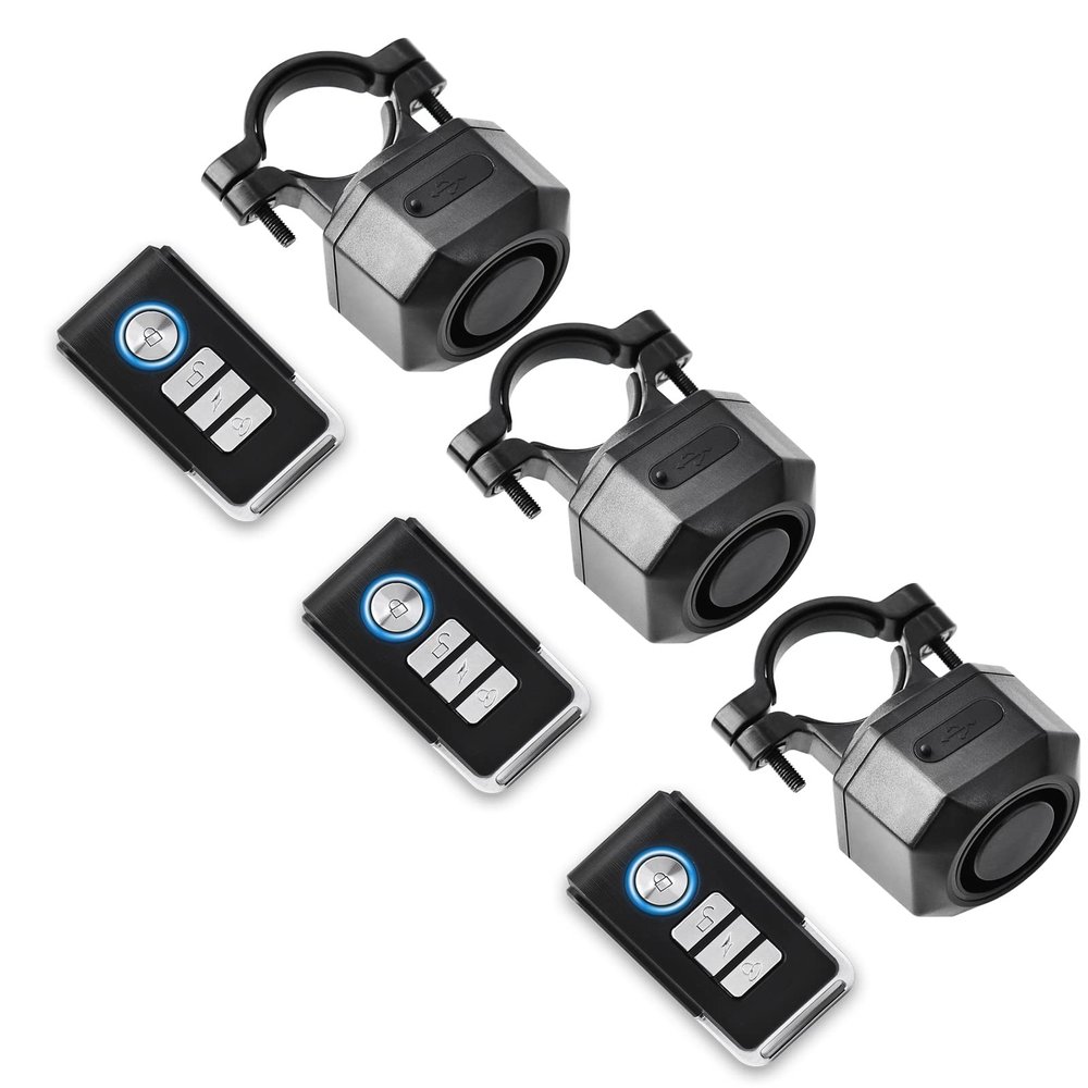KCMYTONER 3 Set Anti-Theft Wireless Bike Alarm with Remote, Vibration Motion Sensor Alarm, Super Loud 110dB Alarm, Waterproof