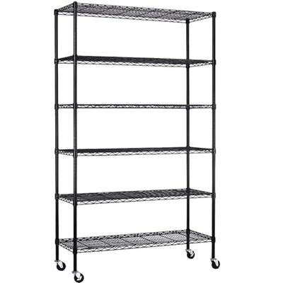 BLKMTY 6-Tier Wire Shelving Unit, Adjustable Storage Shelves, Heavy Duty Storage Rack with Wheels, Metal Wire Shelf for Garage Basement Steel Racks, 2100lbs Capacity, 48"x18"x82", Black