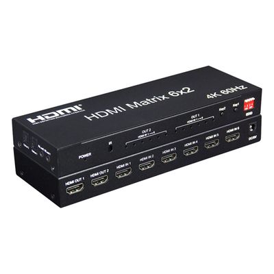 4K 60hz 6x2 HDMI Matrix 6 in 2 Out HDMI Splitter Switch 4x2 HDMI Matrix Audio Video Converter with EDID for PC TV Dual Monitor (6x2 HDMI Matrix)