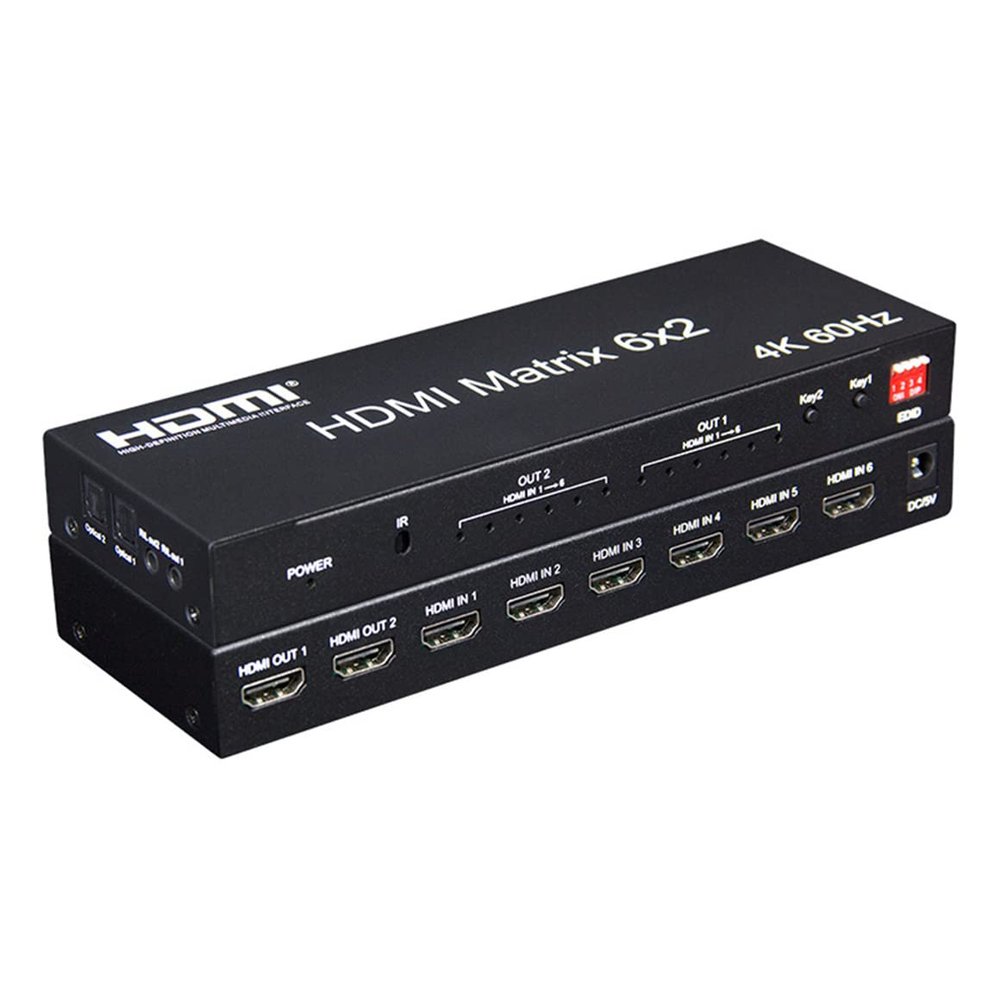 4K 60hz 6x2 HDMI Matrix 6 in 2 Out HDMI Splitter Switch 4x2 HDMI Matrix Audio Video Converter with EDID for PC TV Dual Monitor (6x2 HDMI Matrix)