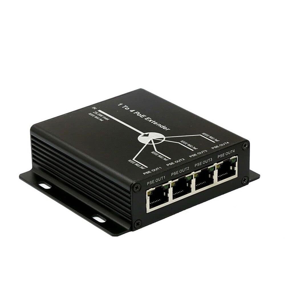 HKBTM POE Extender RJ45 4-Port 10/100M IEEE802.3at (Power-in) to IEEE802.3af (Power-Out) for Ethernet/PoE Power AP, IP Camera, IP Telephone and Other Network equipments