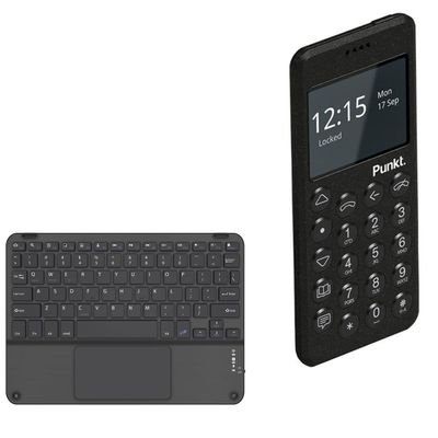BoxWave Keyboard Compatible with Punkt MP02 (2018) - SlimKeys Bluetooth Keyboard with Trackpad, Portable Slim TouchPad - Jet Black