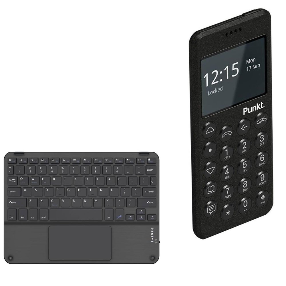BoxWave Keyboard Compatible with Punkt MP02 (2018) - SlimKeys Bluetooth Keyboard with Trackpad, Portable Slim TouchPad - Jet Black