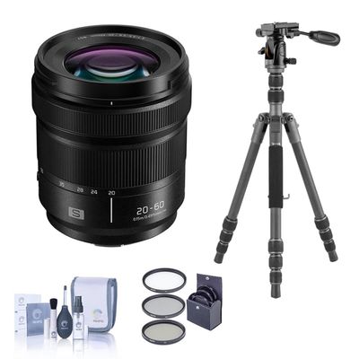 Panasonic LUMIX S 20-60mm f/3.5-5.6 Lens for L Mount, Bundle with Vanguard VEO 3 GO 235AB 5-Section Aluminum Travel Tripod with T-50 Ball Head, 67mm Filter Kit, Cleaning Kit