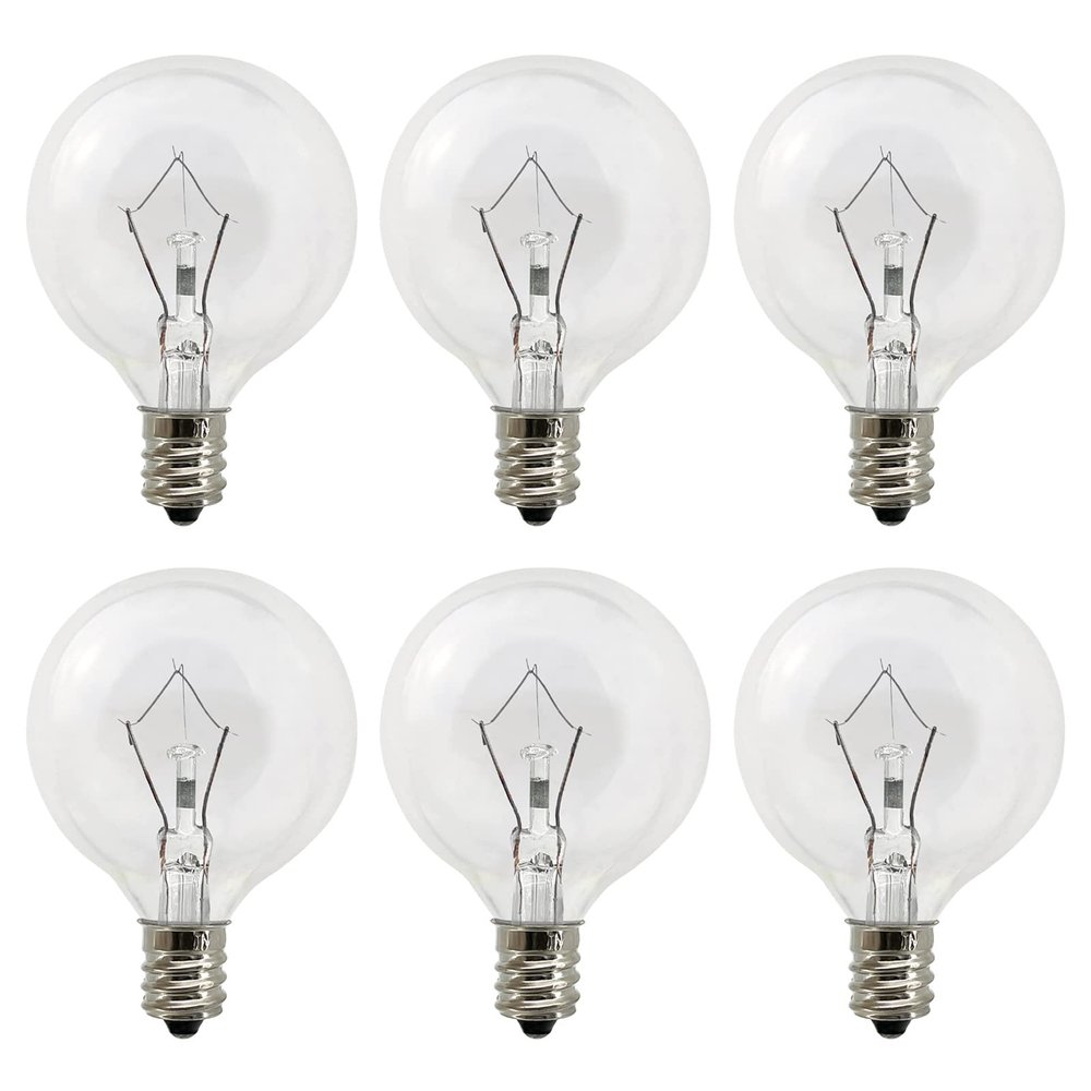 LinMiFo Wax Warmer Bulbs 6 Pack, G50 25 Watt Light Bulbs for Full Size Scentsy Warmers, E12 Base G16.5 Globe Clear scentsy Bulb for Candle Wax Warmer, Long Lifespan, 120 Volt