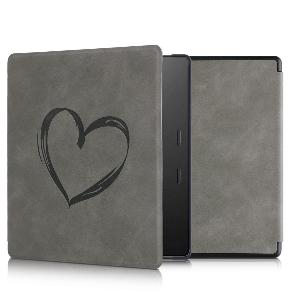 kwmobile Cover Compatible with Amazon Kindle Oasis 10. Generation Cover - eReader Case - Brushed Heart Grey
