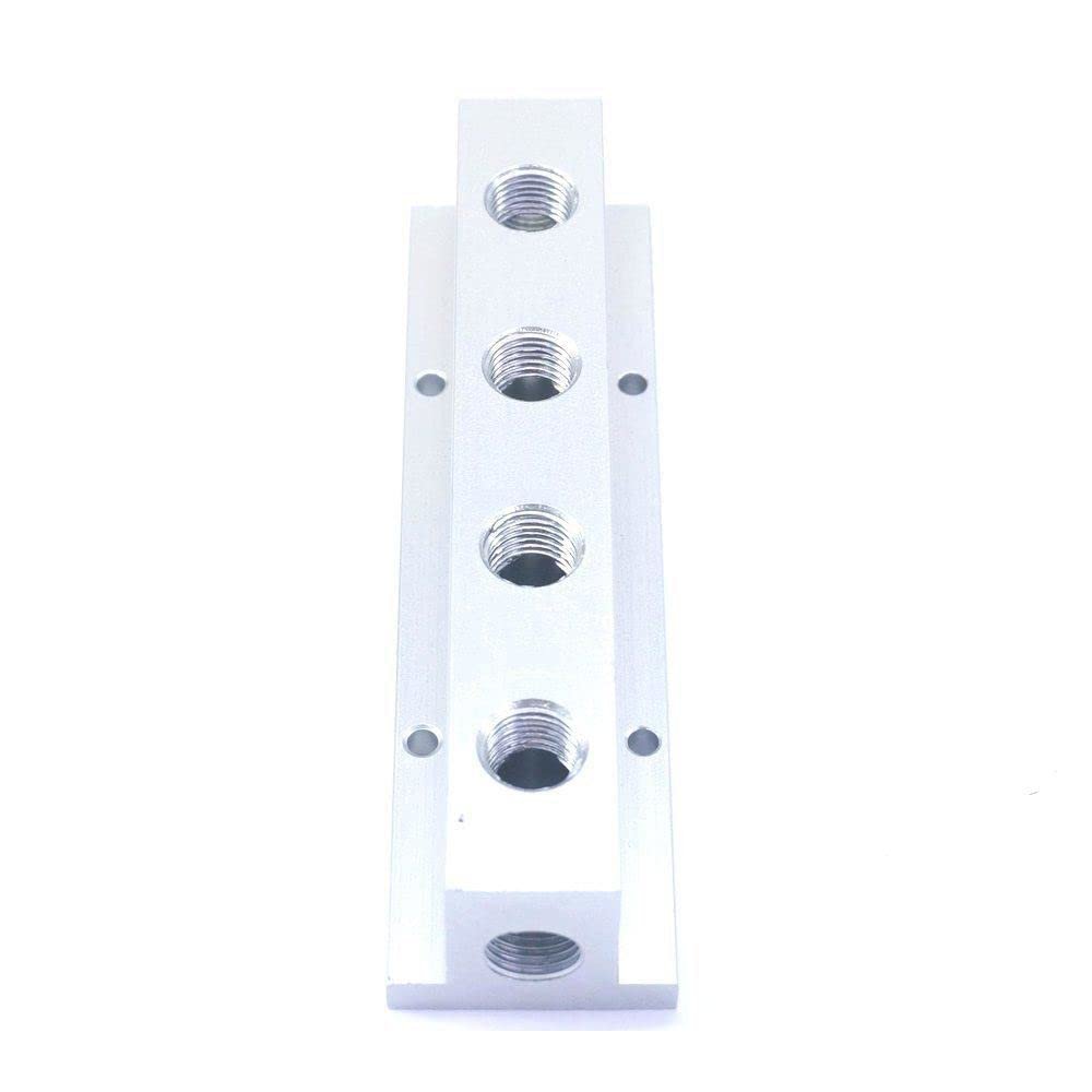 1/4" BSP Female 4 Way Solid Aluminum T-Shape Air Manifold Block Splitter