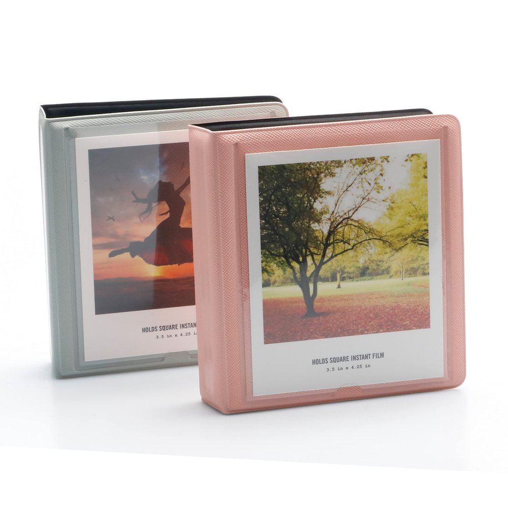 EKEDAC 2 Pack 33 Pockets Photo Album for Polaroid Instant Camera,Suit for 3.5 in x 4.25 in Photos,PVC Material and Water Resistant (Pink+Grey, 2)
