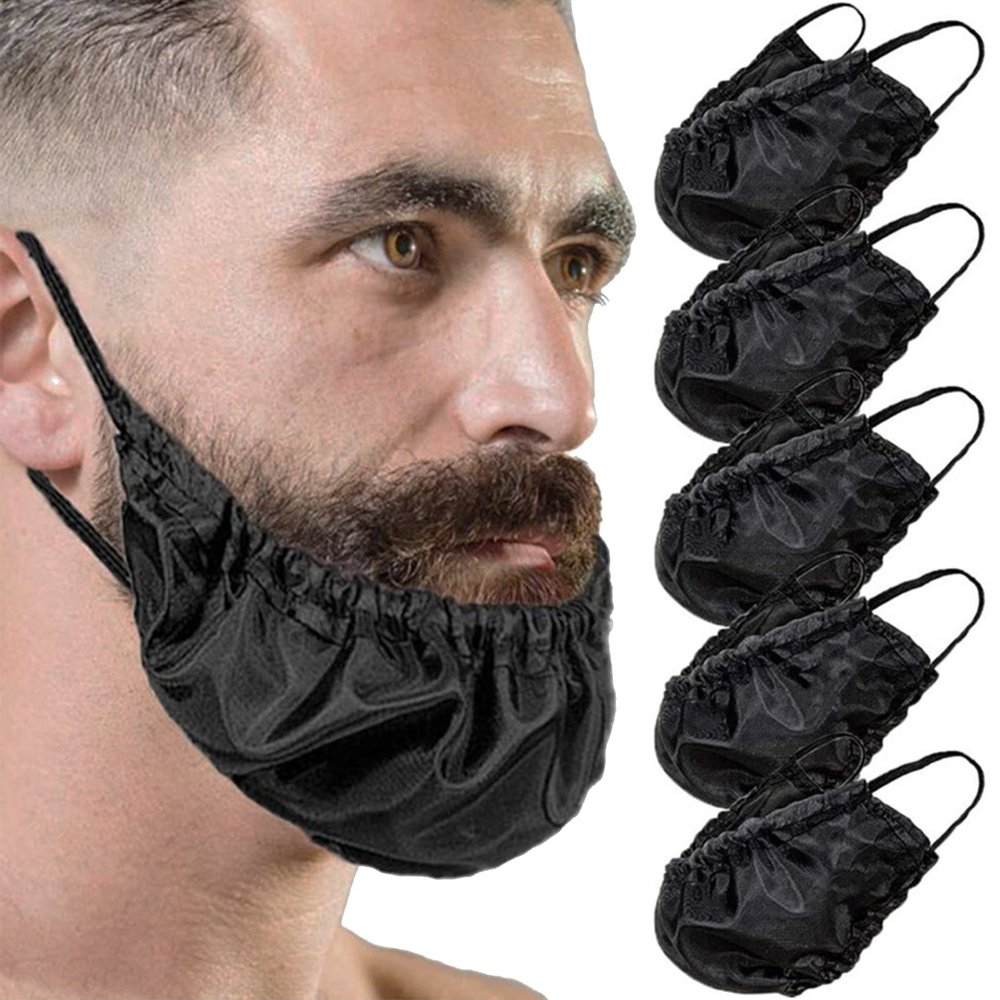 FCLEIH Beard Bandana Mens Beard Covers, Adjustable Facial Hair Apron Guard Bonnet Bedtime Bib Facial Beard Apron Caps For Sleep, Eat (Black*5Pcs)
