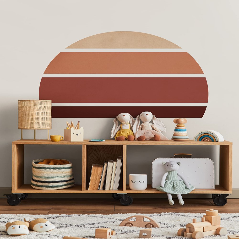 Retro Rising Sun Vinyl Peel and Stick Wall Sticker (Small, Desert Sand)