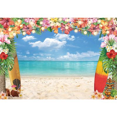 LIVUCEE 10x8ft Summer Hawaiian Luau Beach Backdrop for Photography Tropical Flower Luau Hawaiian Party Decorations Aloha Blue Sky Ocean Palm Leaves Background Supplies Photoshoots
