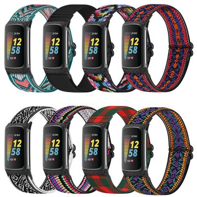 ShuYo 8 Pack Elastic Band Compatible with Fitbit Charge 5, Replacement Wristband Stretch Elastics Nylon Sport Strap for Fitbit Charge 5 Women&Men