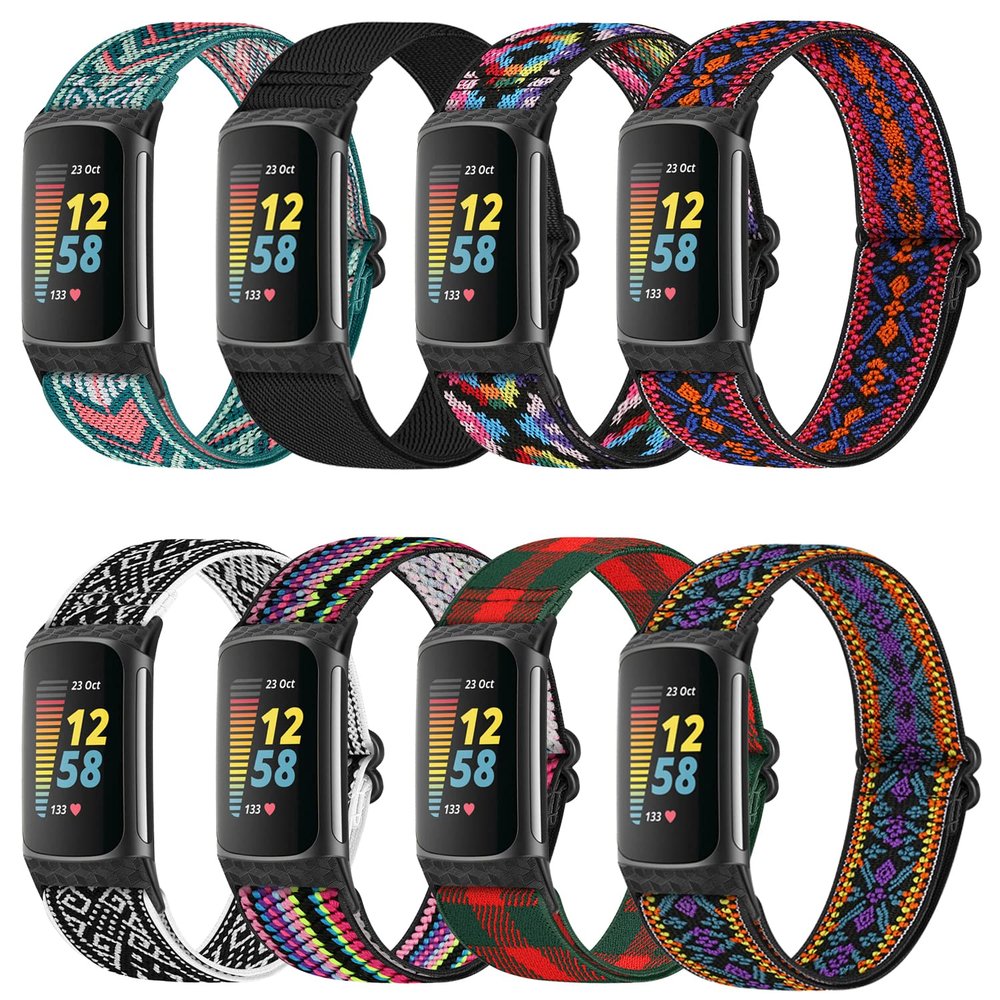 ShuYo 8 Pack Elastic Band Compatible with Fitbit Charge 5, Replacement Wristband Stretch Elastics Nylon Sport Strap for Fitbit Charge 5 Women&Men