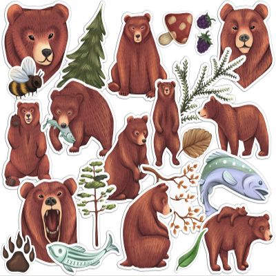 Cavka Vinyl Stickers Pack 23 PCS for Laptop for Bicycle Decals Waterproof for Notebook Trout Fish Set for Water Bottles Forest Wild Bears for Planner Wildlife Grizzle for Luggage for Skateboard Cup