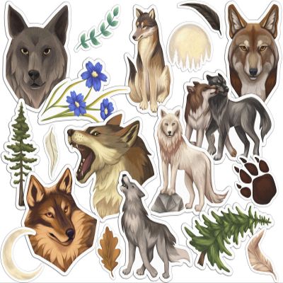 Cavka Vinyl Stickers Pack 19 PCS for Laptop Waterproof Nature Set Forest for Bicycle Wolf for Notebook Howling Wolves for Luggage for Water Bottles Wildlife for Skateboard for Planner Decals Cup