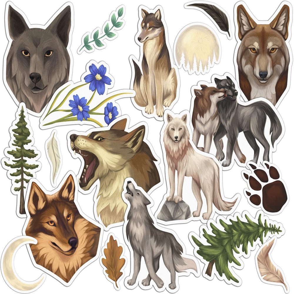Cavka Vinyl Stickers Pack 19 PCS for Laptop Waterproof Nature Set Forest for Bicycle Wolf for Notebook Howling Wolves for Luggage for Water Bottles Wildlife for Skateboard for Planner Decals Cup